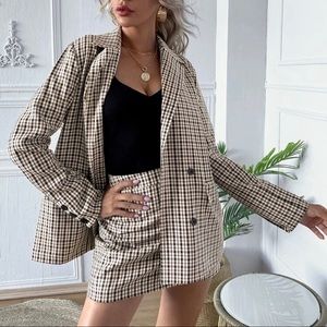 Plaid jacket and skirt matching set